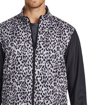 Tallia Men's Slim Fit Stretch Leopard Track Jacket Black Size Small