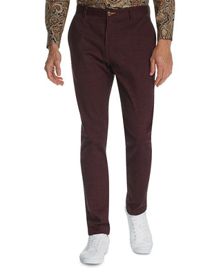 Tallia Men's Straight Fit Stretch Geo Paisley Sports Pants Wine- Size 38