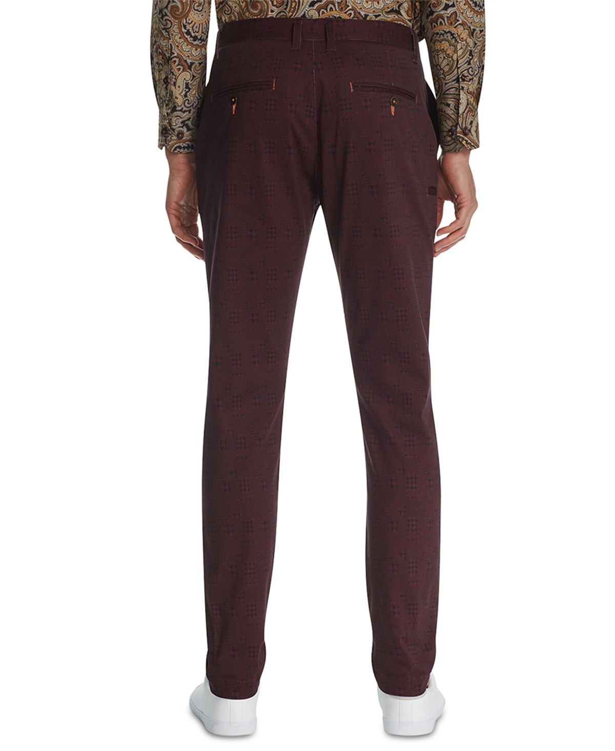 Tallia Men's Straight Fit Stretch Geo Paisley Sports Pants Wine- Size 38