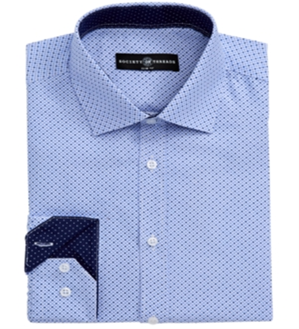 Society Of Threads Men's Slim Fit Performance Geometric Dot Dress Shirt Black Size X-Large