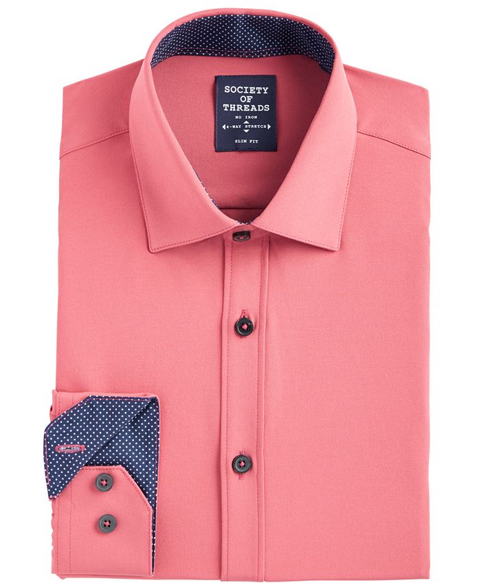 Society Of Threads Men's Slim Fit Moisture Wicking Wrinkle Free Dress Shirt Orange Size XX-Large