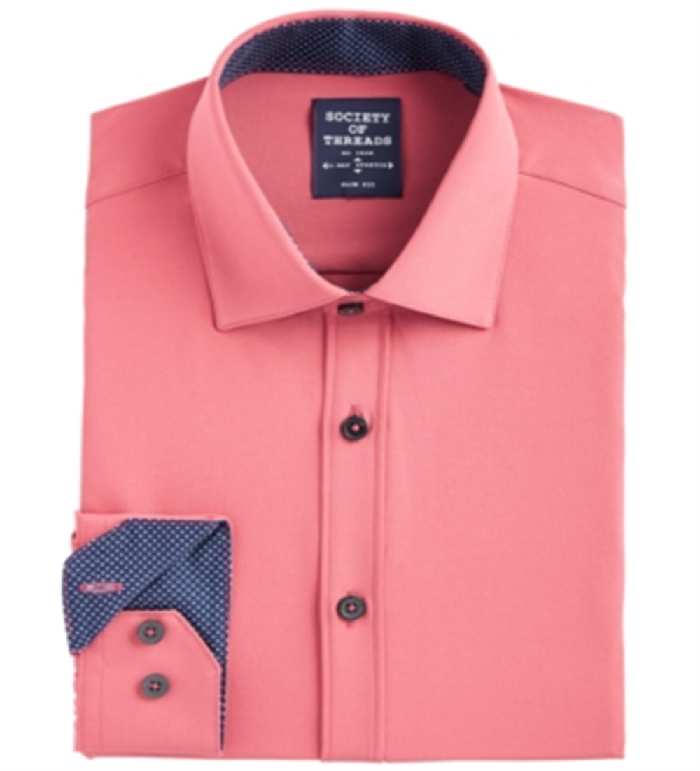 Society Of Threads Men's Slim Fit Moisture Wicking Wrinkle Free Dress Shirt Orange Size XX-Large