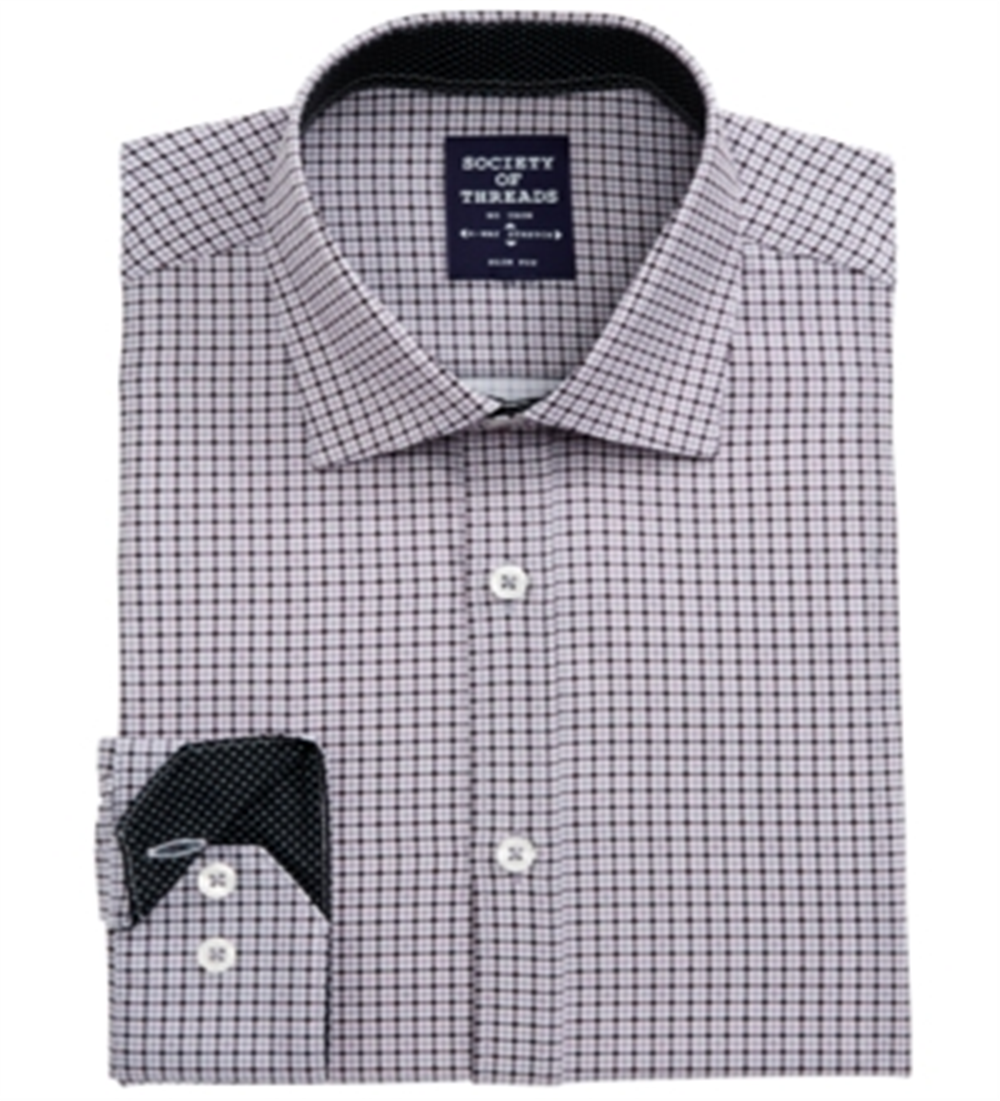 Society of Threads Men's Slim Fit Non Iron Performance Stretch Check Dress Shirt Black Size XX-Large