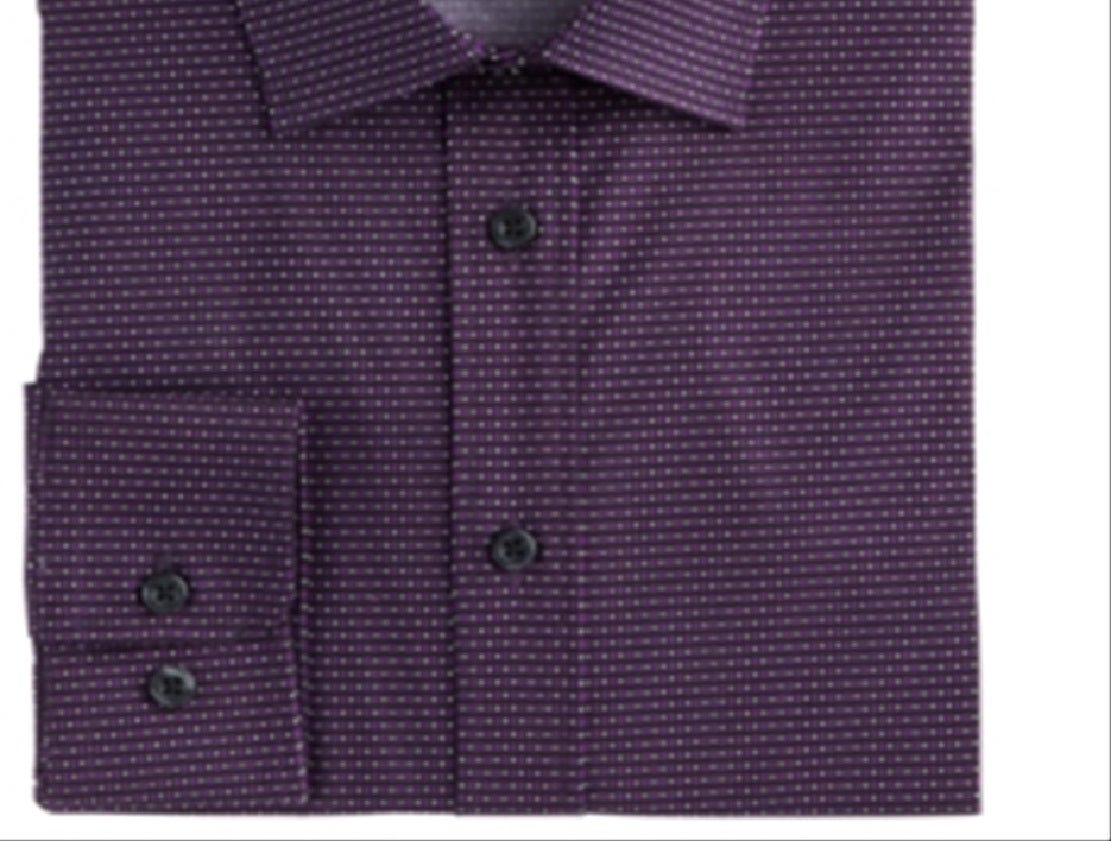 Michelsons Men's Slim Fit Performance Stretch Geo Print Dress Shirt Purple Size Small