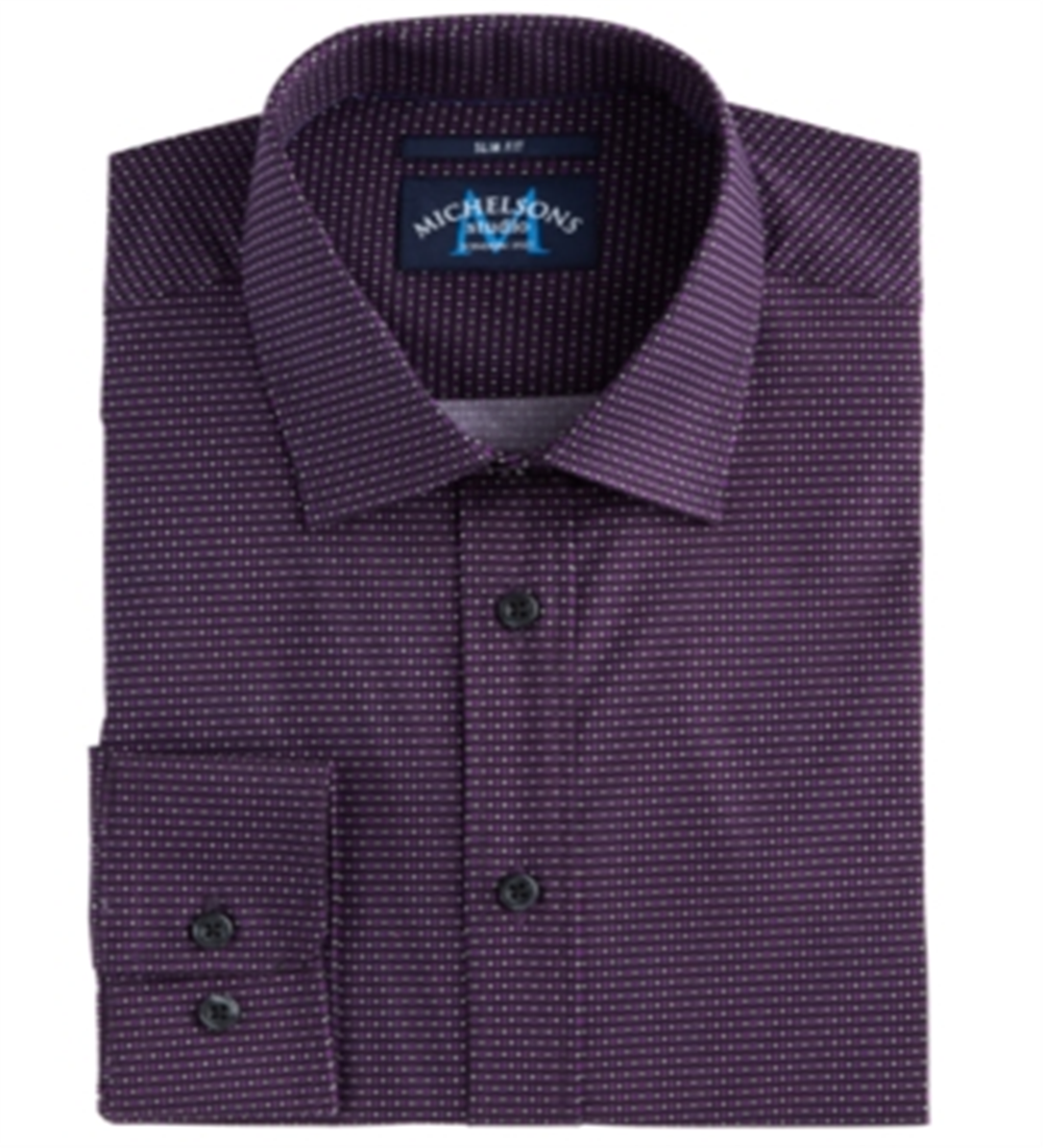 Michelsons Men's Slim Fit Performance Stretch Geo Print Dress Shirt Purple Size Small