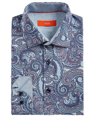 Tallia Men's Slim Fit No Iron Performance Stretch Paisley Dress Shirt Blue Size Small