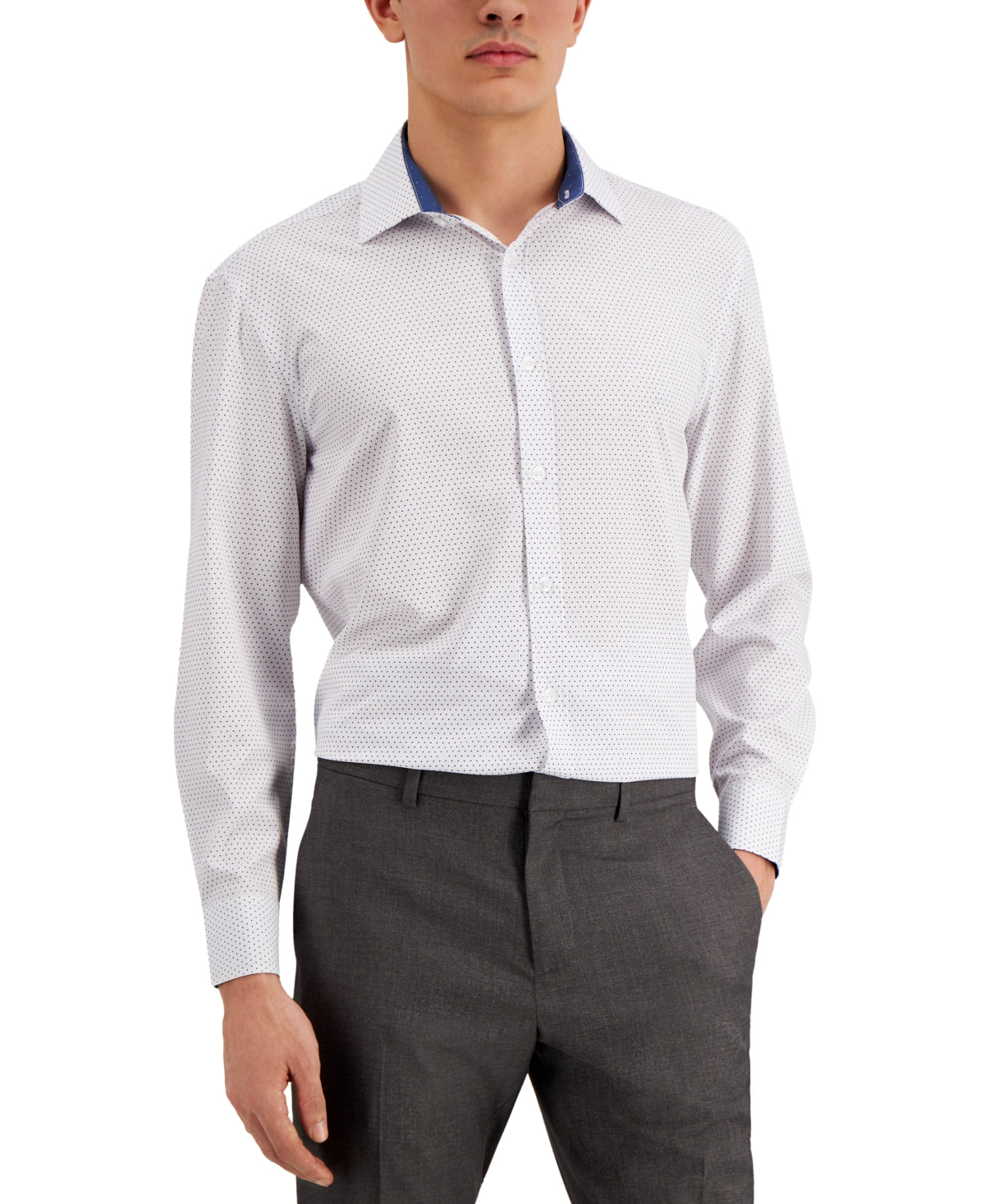 Tallia Men's Slim Fit No Iron Performance Stretch Dot Dress Shirt White Size XX-Large