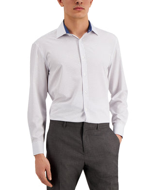 Tallia Men's Slim Fit No Iron Performance Stretch Dot Dress Shirt White Size XX-Large