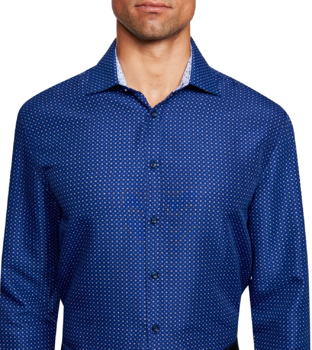 Society Of Threads Men's Slim Fit Non Iron Dot Dress Shirt Blue Size Small