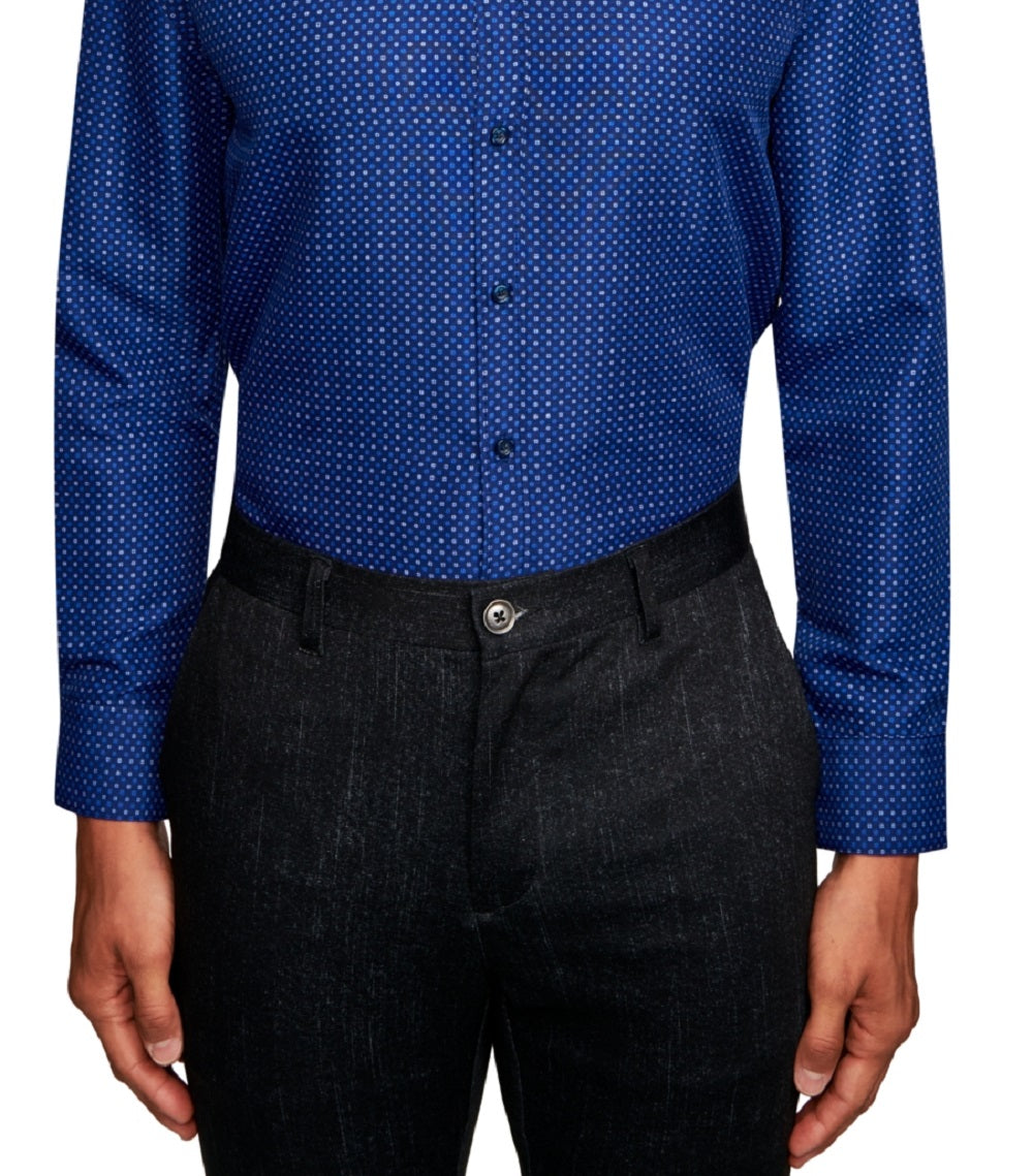 Society Of Threads Men's Slim Fit Non Iron Dot Dress Shirt Blue Size Small