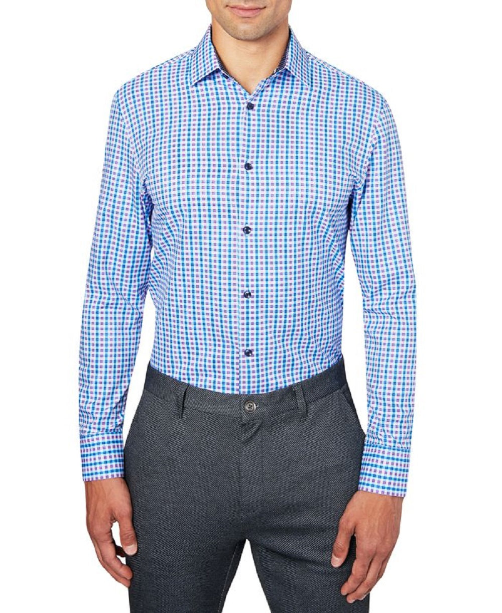 Construct Men's Slim Fit Plaid Cooling Comfort Dress Shirt Purple Size Small
