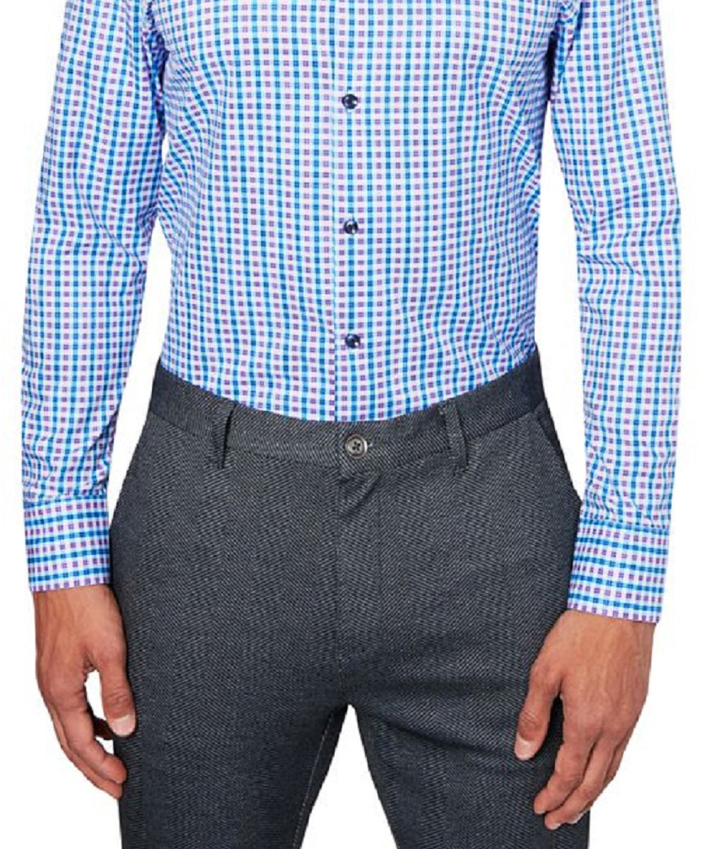 Construct Men's Slim Fit Plaid Cooling Comfort Dress Shirt Purple Size Small