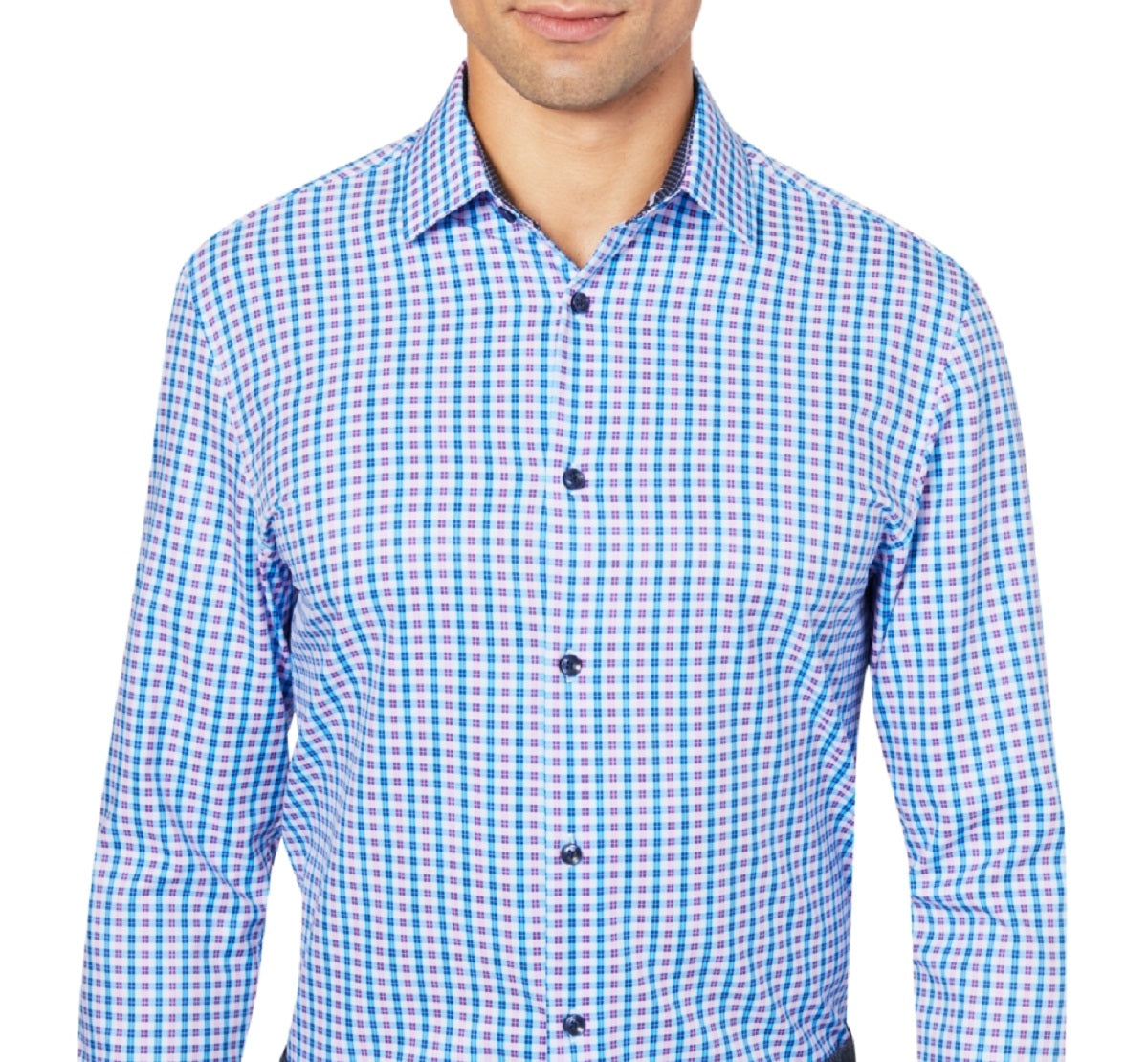 Construct Men's Slim Fit Plaid Cooling Comfort Dress Shirt Blue Size Large