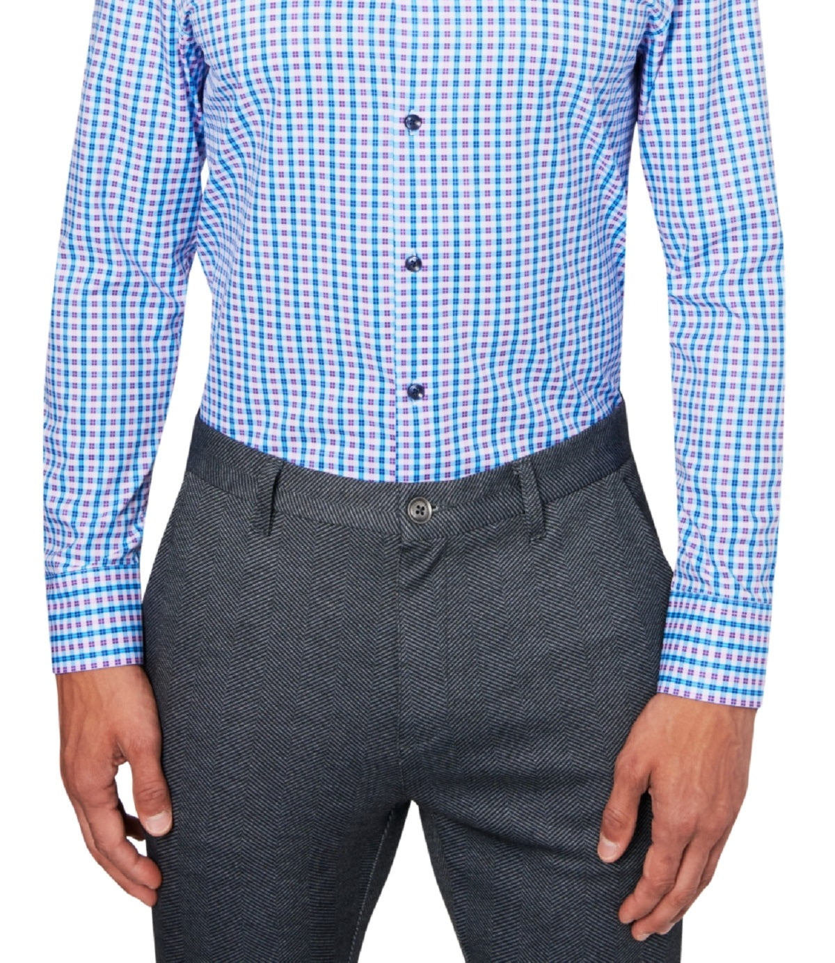 Construct Men's Slim Fit Plaid Cooling Comfort Dress Shirt Blue Size Large