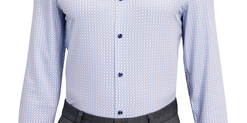 Construct Men's Cooling Comfort Slim Fit Print Dress Shirt White Size L