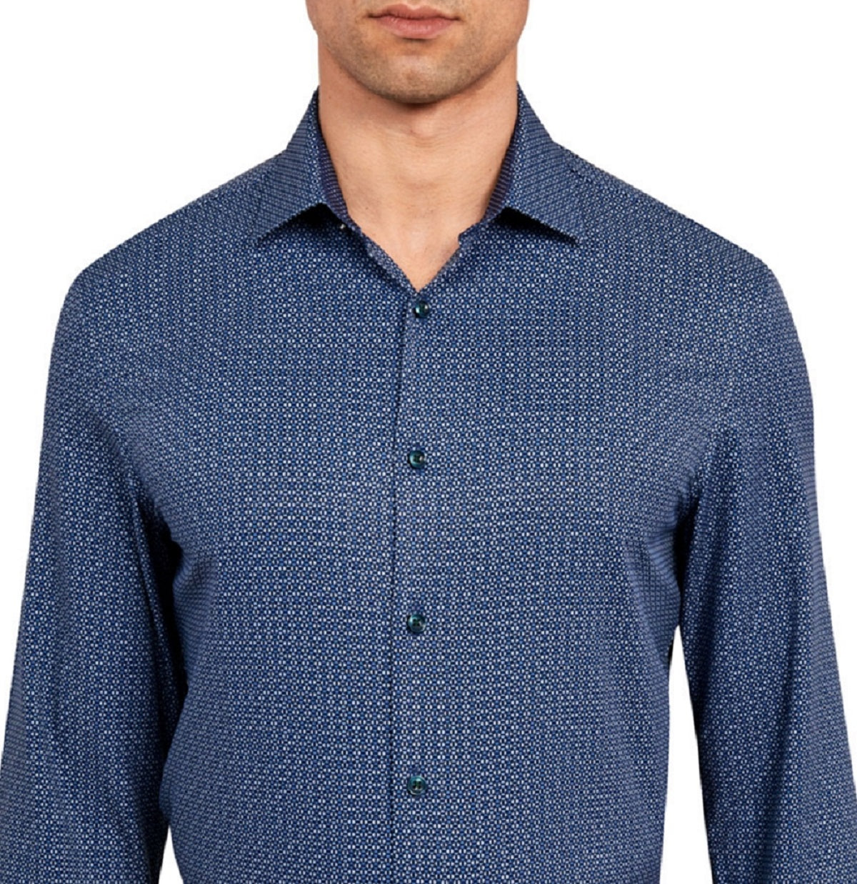 Construct Men's Cooling Comfort Slim Fit Medallion Print Dress Shirt Blue Size X-Large