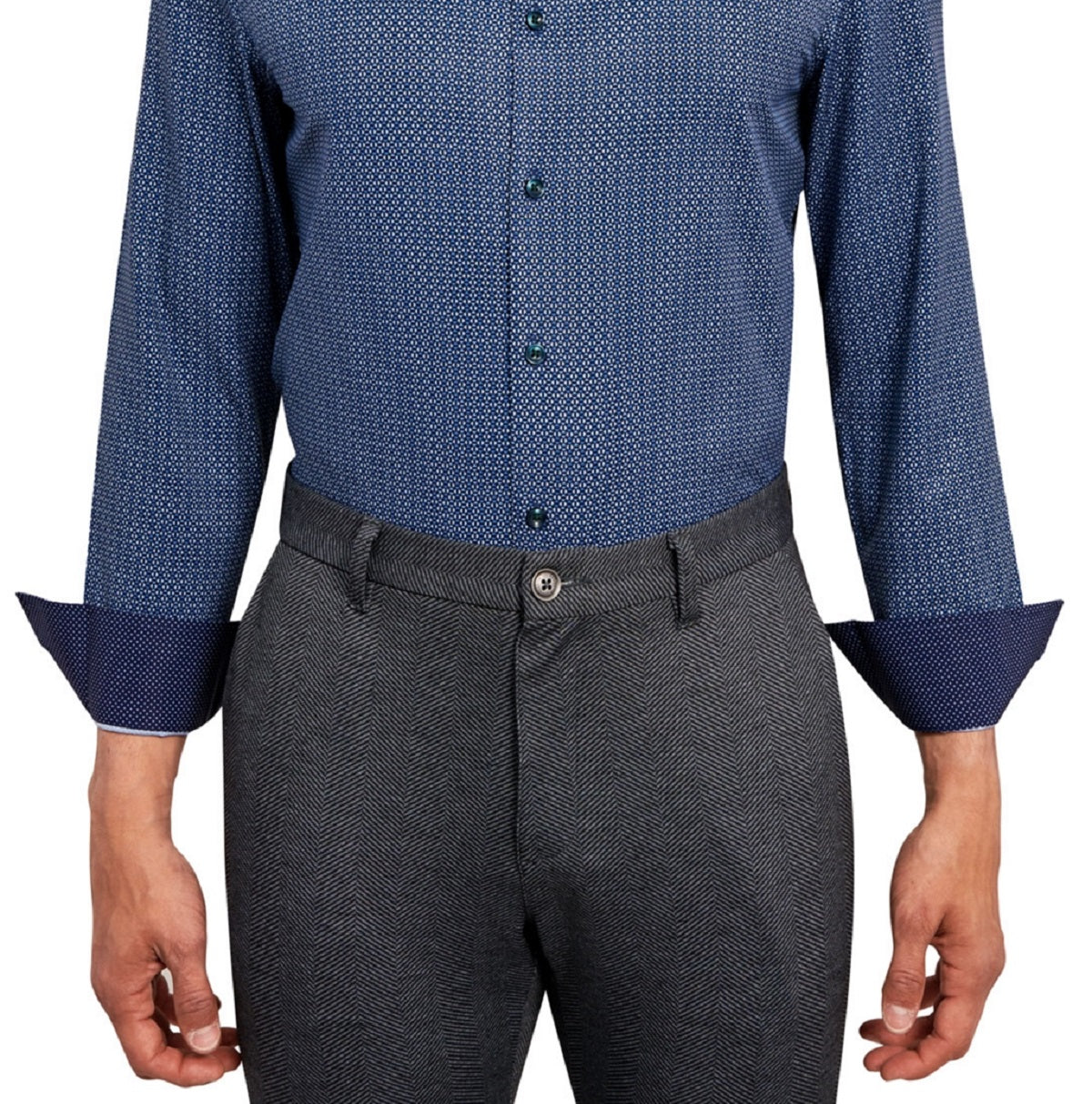 Construct Men's Cooling Comfort Slim Fit Medallion Print Dress Shirt Blue Size X-Large