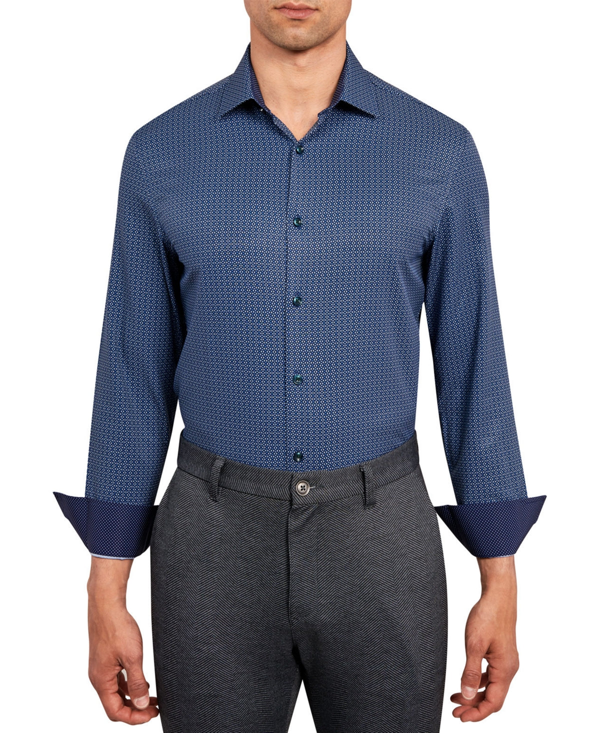 Construct Men's Cooling Comfort Slim Fit Medallion Print Dress Shirt Blue Size X-Large