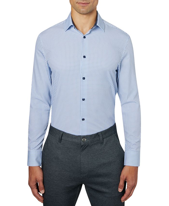 Construct Men's Slim Fit Micro Print Cooling Comfort Dress Shirt Blue Size Small