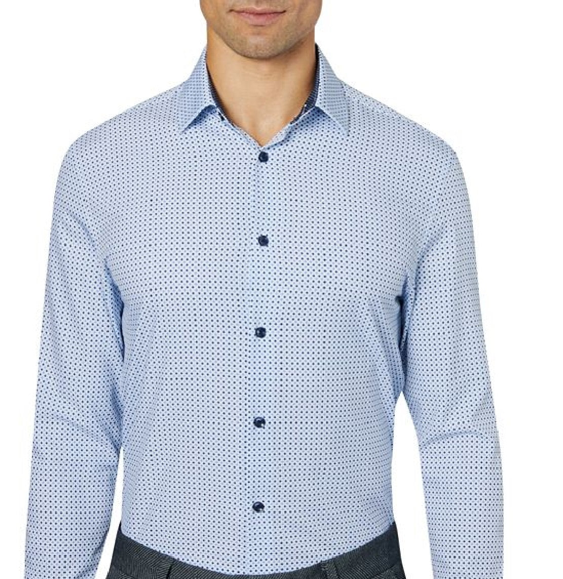Construct Men's Slim Fit Micro Print Cooling Comfort Dress Shirt Blue Size Small