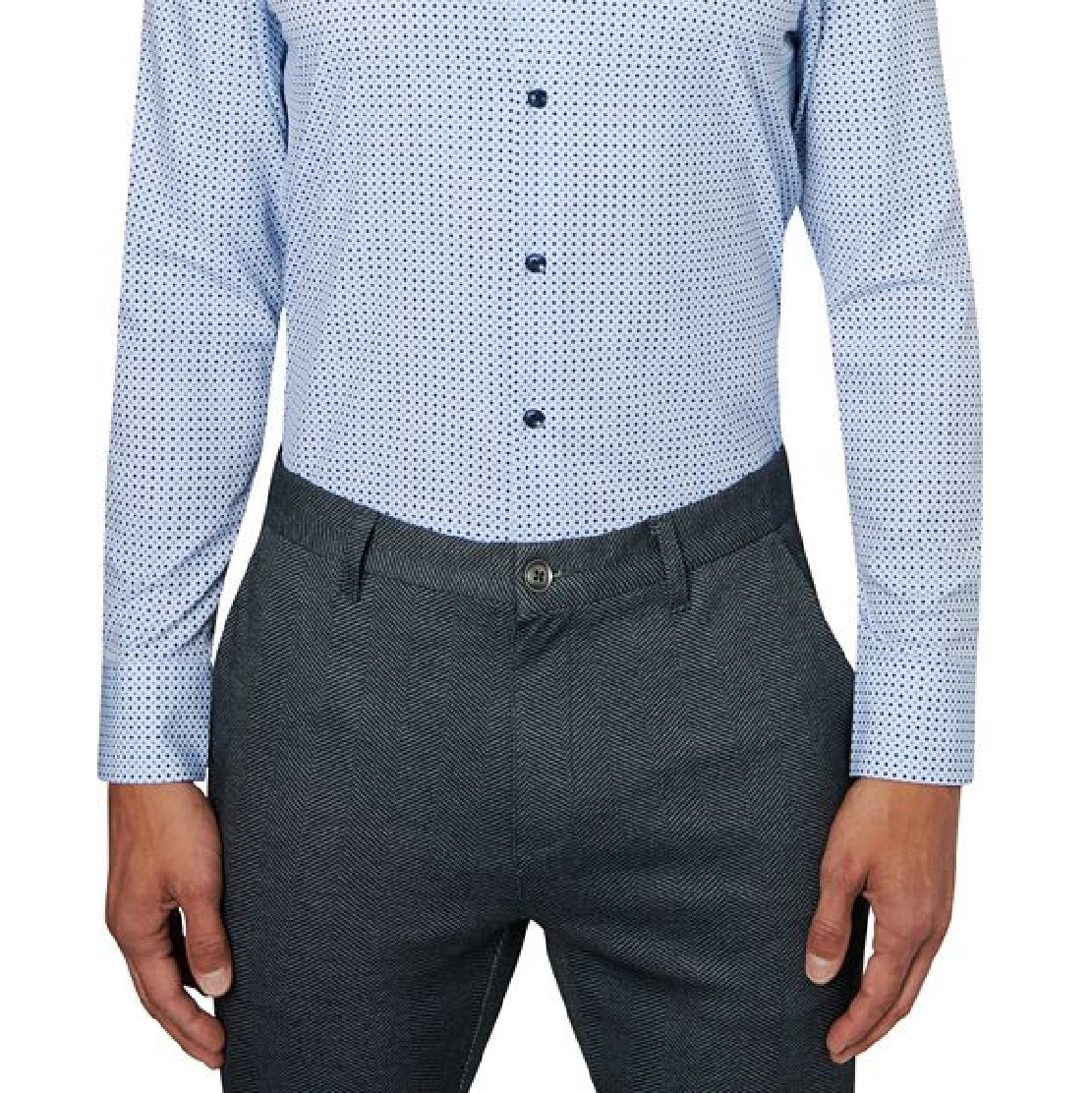 Construct Men's Slim Fit Micro Print Cooling Comfort Dress Shirt Blue Size Small