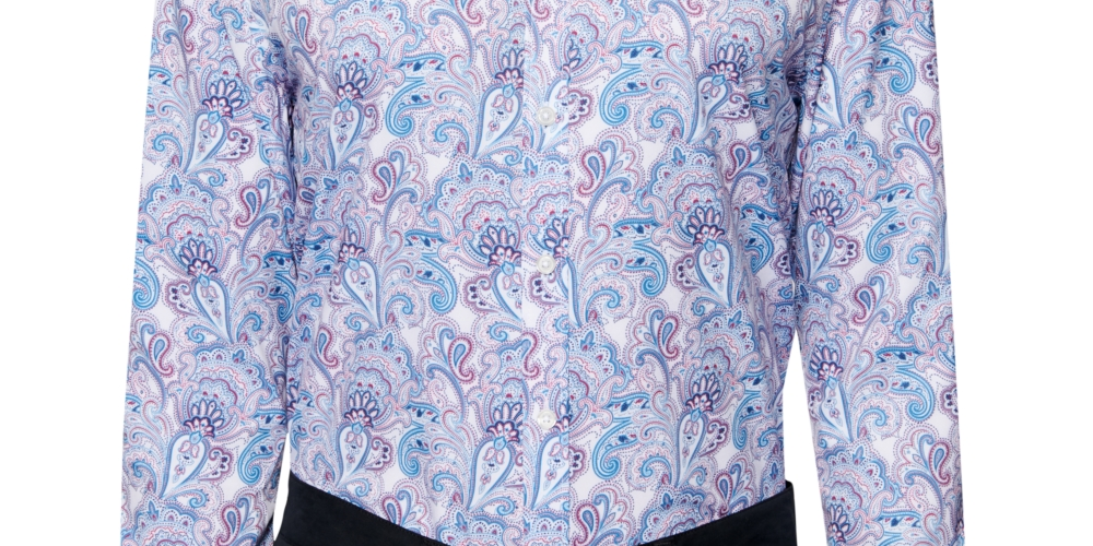 Society Of Threads Men's Slim Fit Performance Paisley Print Dress Shirt Blue Size Medium