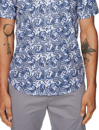 Tallia Men's Slim Fit Non Iron Performance Stretch Paisley Shirt Blue Size Large
