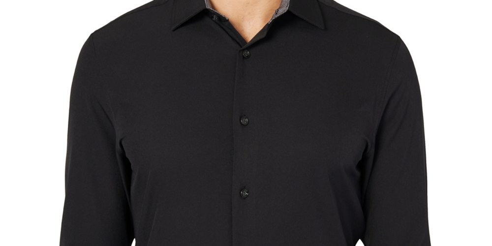 ConStruct Men's Slim Fit Solid Performance Stretch Cooling Comfort Dress Shirt Black Size X-Large