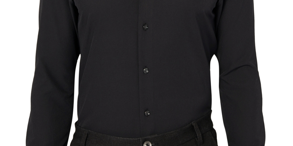 ConStruct Men's Slim Fit Solid Performance Stretch Cooling Comfort Dress Shirt Black Size X-Large