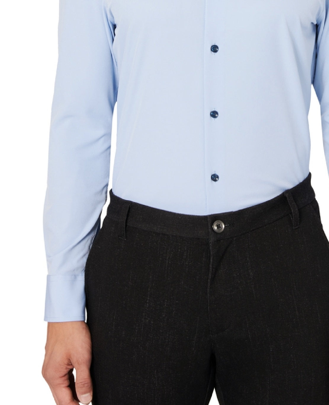 Construct Men's Slim Fit Solid Performance Stretch Dress Shirt Blue Size Large