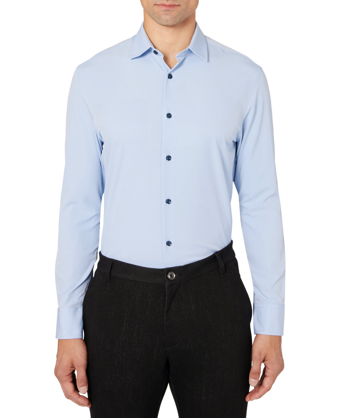 Construct Men's Slim Fit Solid Performance Stretch Dress Shirt Blue Size Large