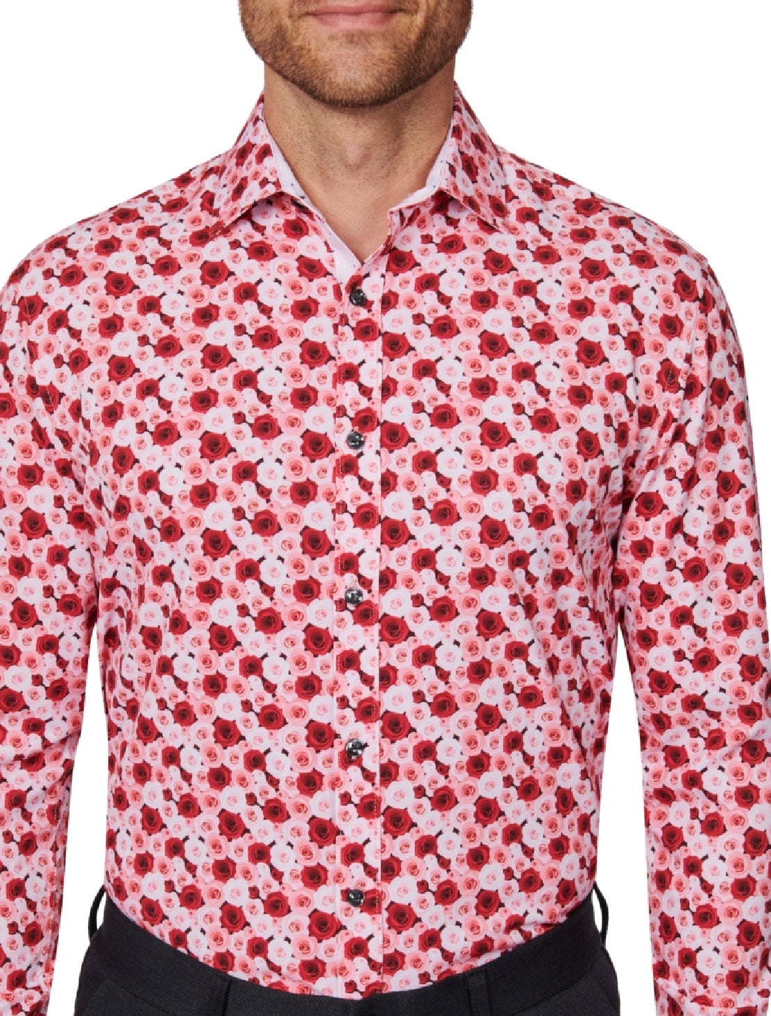Society Of Threads Men's Slim Fit Floral Performance Dress Shirt Red Size X-Large
