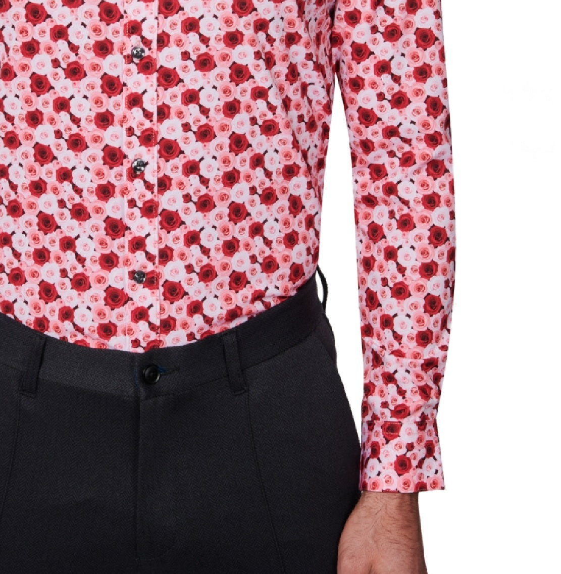 Society Of Threads Men's Slim Fit Floral Performance Dress Shirt Red Size X-Large