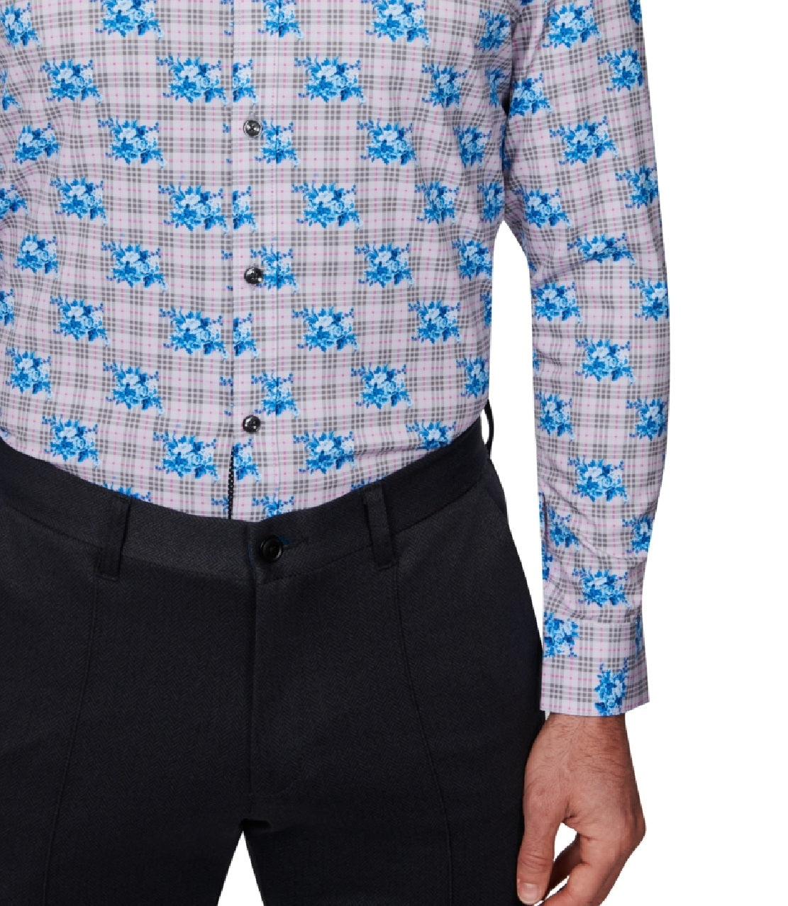 Society Of Threads Men's Slim Fit Floral Performance Dress Shirt Gray Size XX-Large