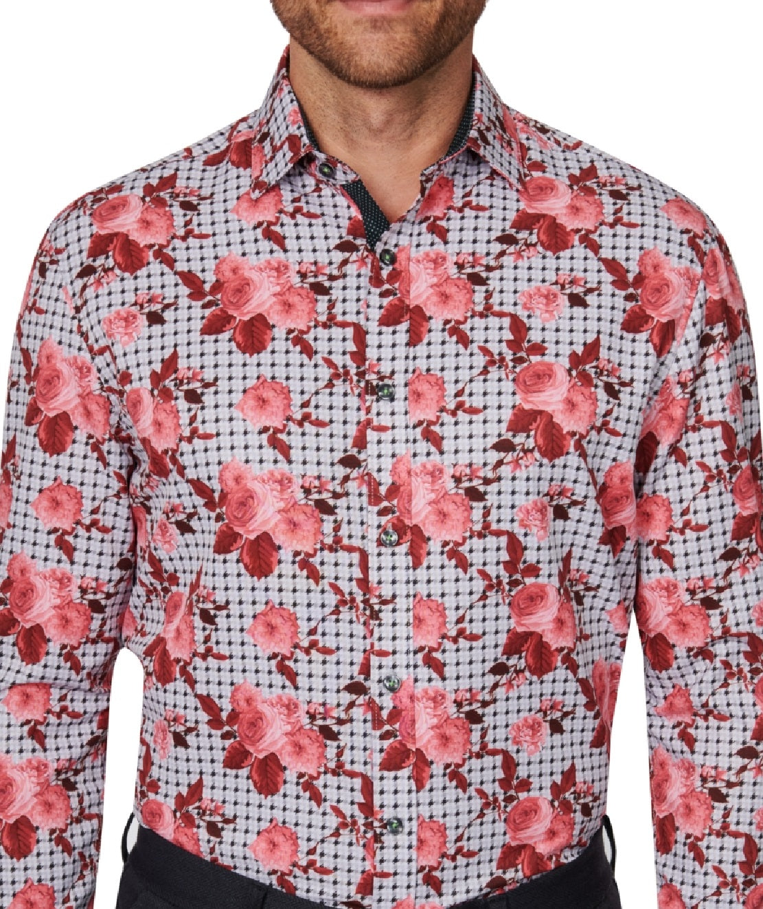 Society Of Threads Men's Slim Fit Floral Performance Dress Shirt Gray Size XX-Large