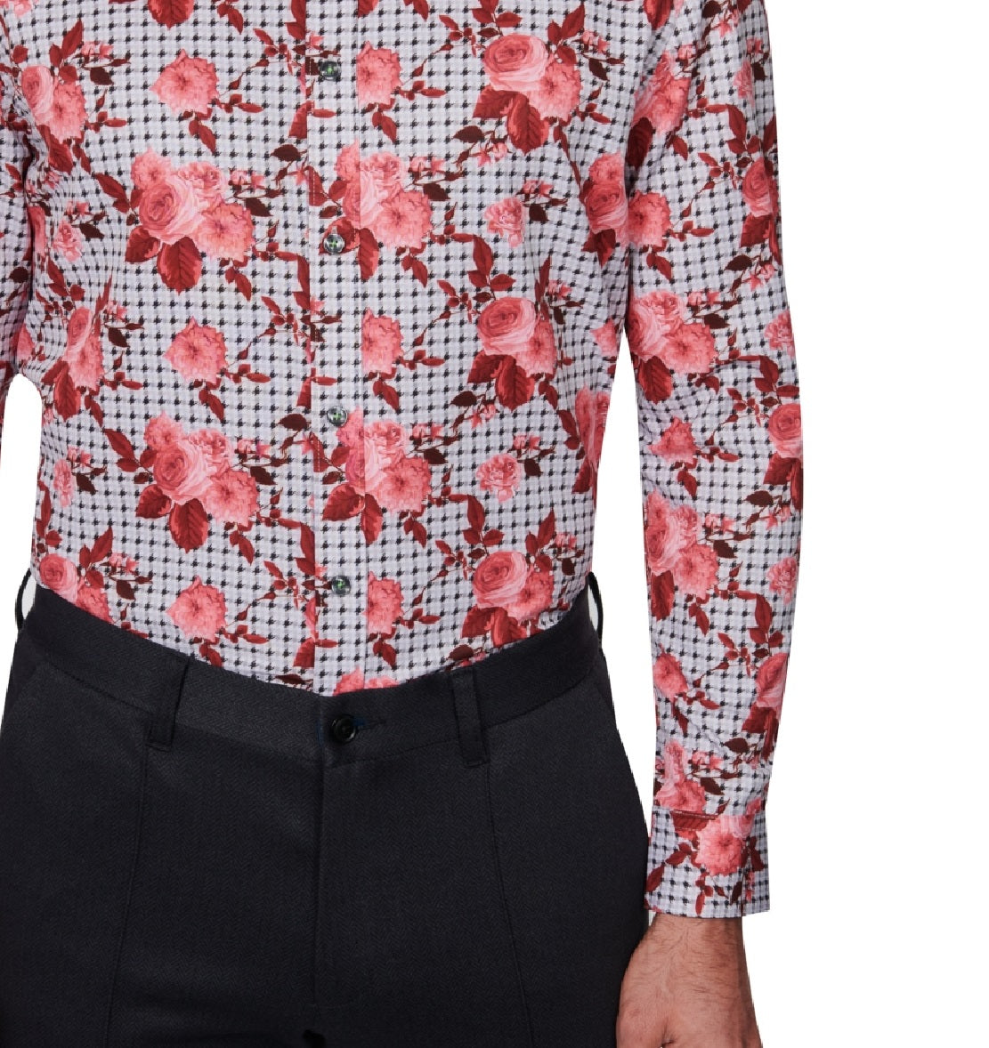 Society Of Threads Men's Slim Fit Floral Performance Dress Shirt Gray Size XX-Large