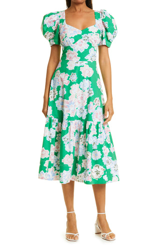 Tanya Taylor Danielle Dress in Kelly Green Floral, Size 6