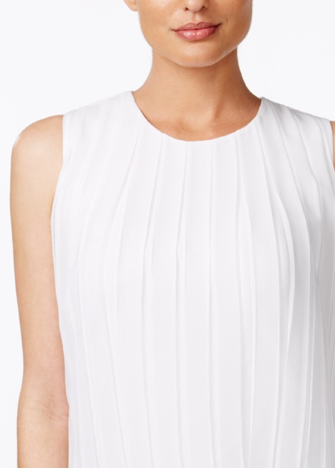 Calvin Klein Women's Sleeveless Pleated Blouse White Size Small