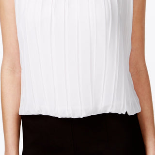 Calvin Klein Women's Sleeveless Pleated Blouse White Size Small