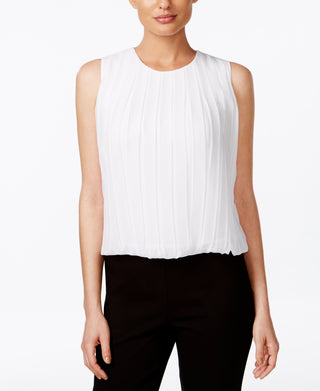 Calvin Klein Women's Sleeveless Pleated Blouse White Size Small