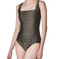 Calvin Klein Women's Pleated One Piece Swimsuit Brown Size 16