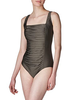 Calvin Klein Women's Pleated One Piece Swimsuit Brown Size 16