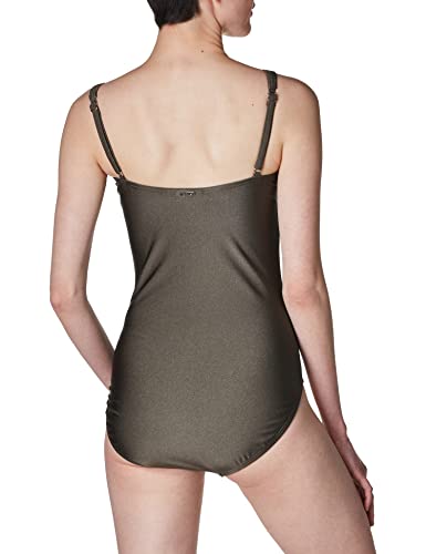 Calvin Klein Women's Pleated One Piece Swimsuit Brown Size 16