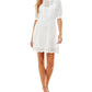 Crystal Doll Women's Ribbed Lace Lined Pouf Sleeve Jewel Neck Short Dress White Size Medium