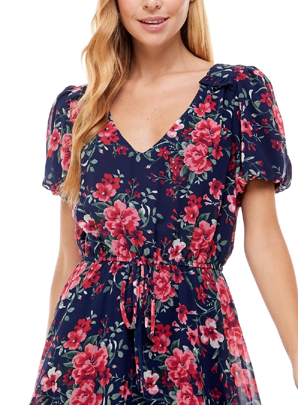 Crystal Doll Junior's Floral Print Fit & Flare Dress Blue Size XX-Large