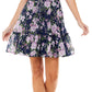 Crystal Doll Junior's Floral Print Fit & Flare Dress Blue Size Small