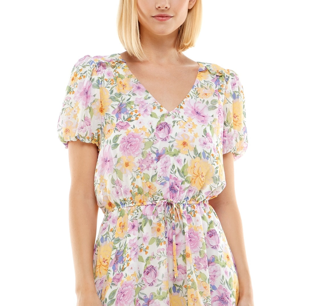 Crystal Doll Junior's Floral Print Mini Dress White Size X-Small