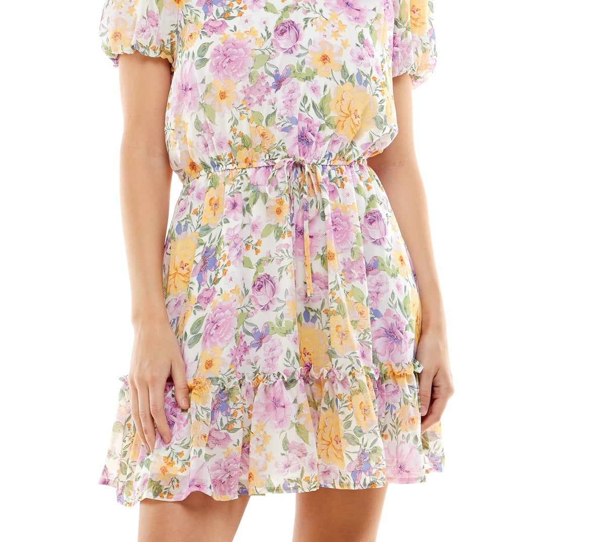 Crystal Doll Junior's Floral Print Mini Dress White Size X-Small