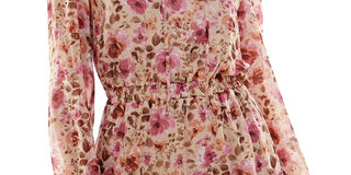 Crystal Doll Junior's Printed Long Sleeve Fit & Flare Dress Brown Size XL