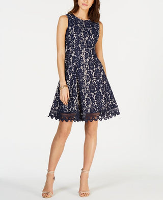 Donna Ricco Women's Bonded Floral Lace Sleeveless Fit & Flare Dress Black Size 8